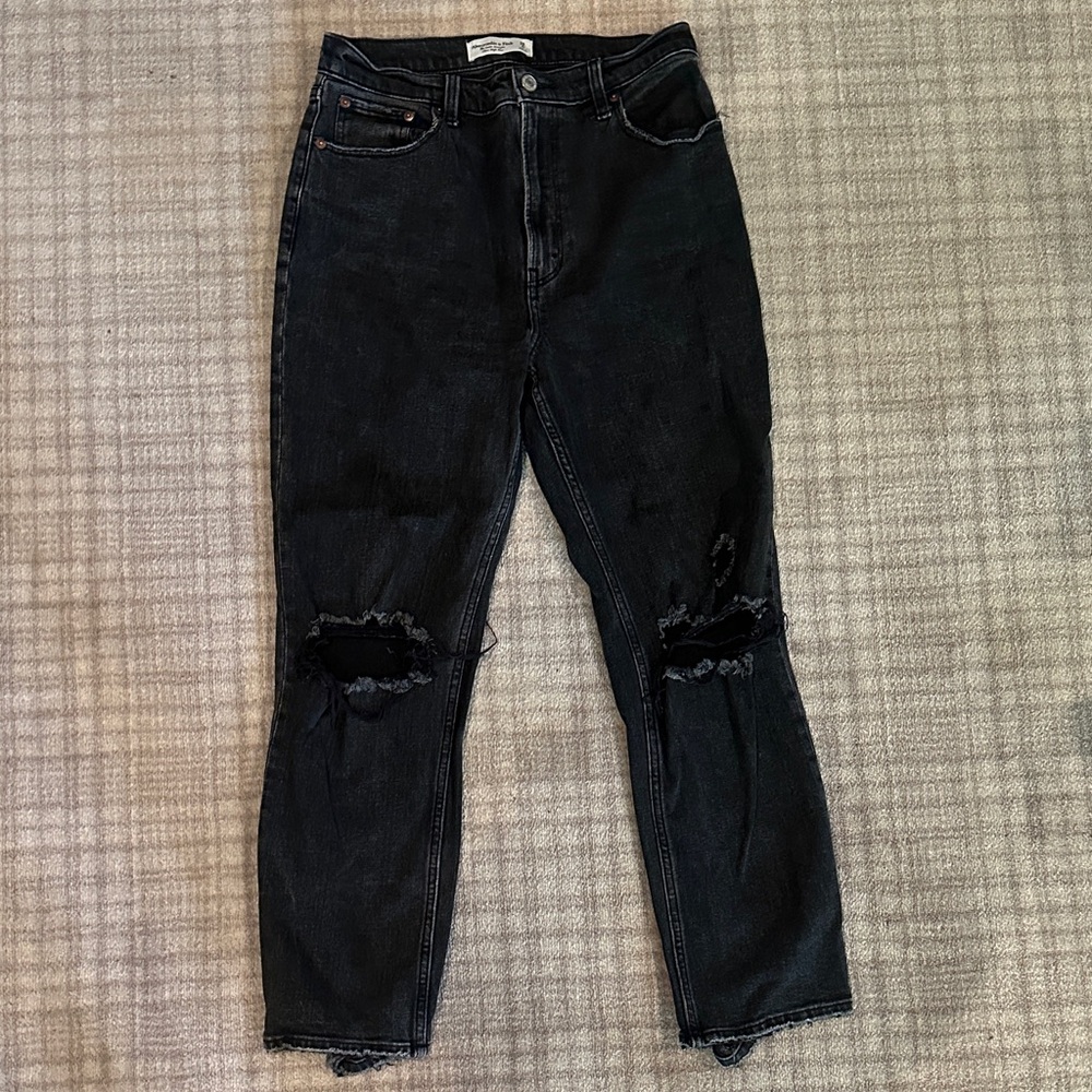Abercrombie & Fitch Black Straight-Leg Distressed Jeans
